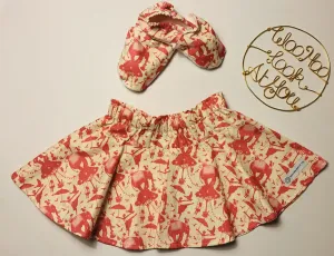 2 Piece Set - Skirt & Slip Ons - Red Elephants and Ballerinas