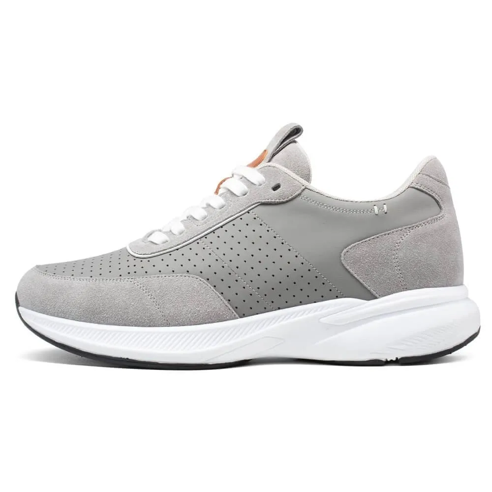 8 CM / 3.15 Inches CMR CHAMARIPA Height Increasing Shoes - Men's Elevator Sneakers in Gray Suede Leather