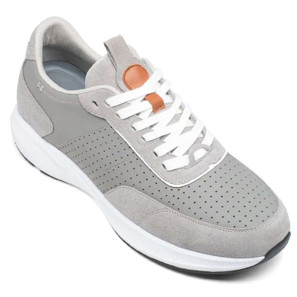 8 CM / 3.15 Inches CMR CHAMARIPA Height Increasing Shoes - Men's Elevator Sneakers in Gray Suede Leather