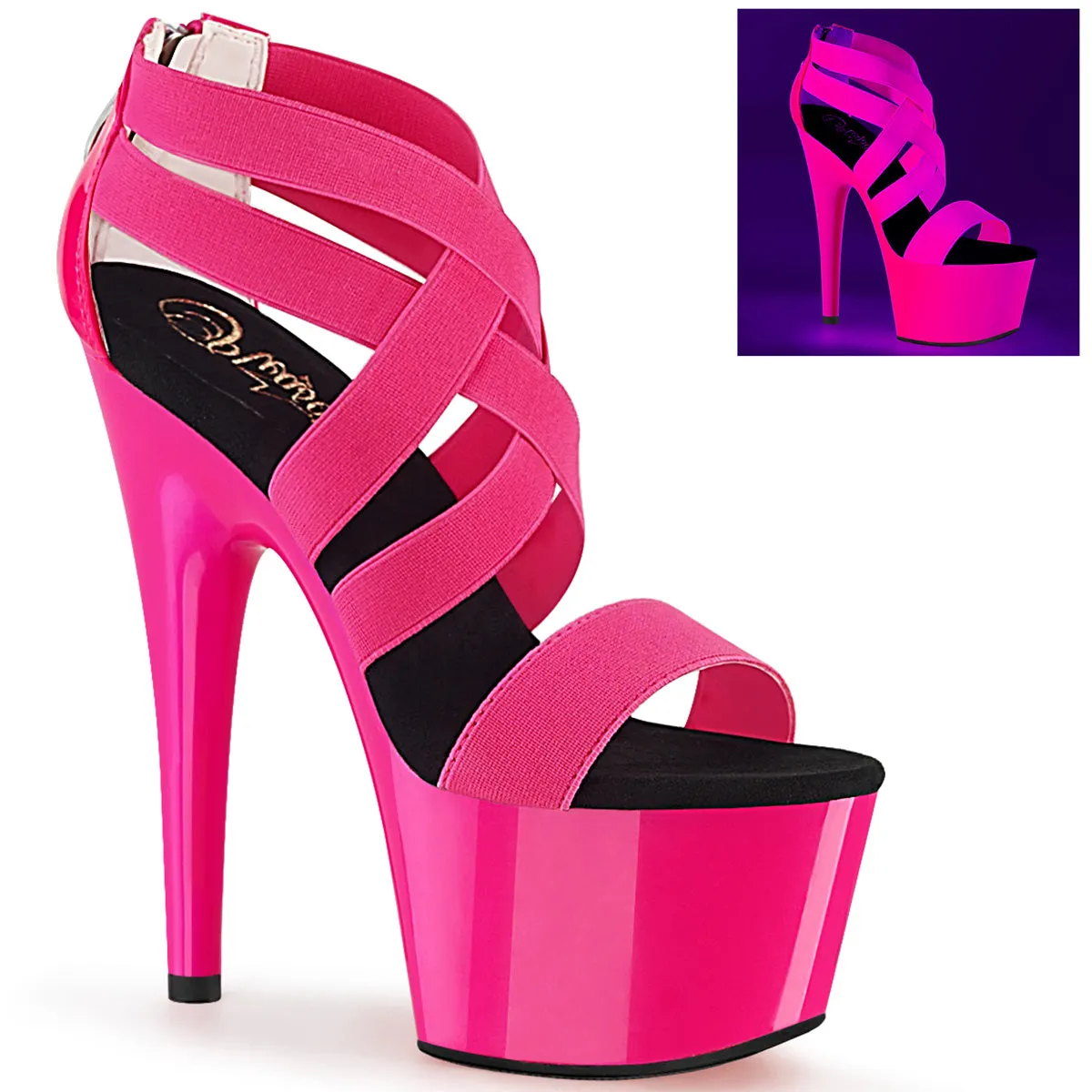 Adore-769UV Neon Hot Pink Elastic Band, 7" Heel