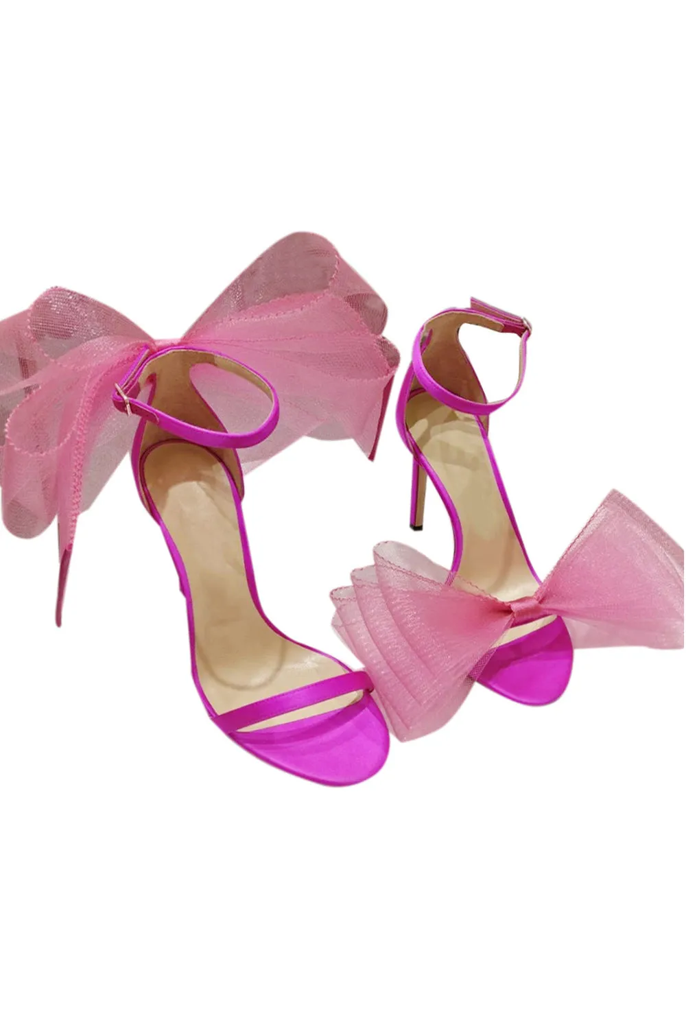 Asymmetric Bow-Embellished Satin High Heel Sandals