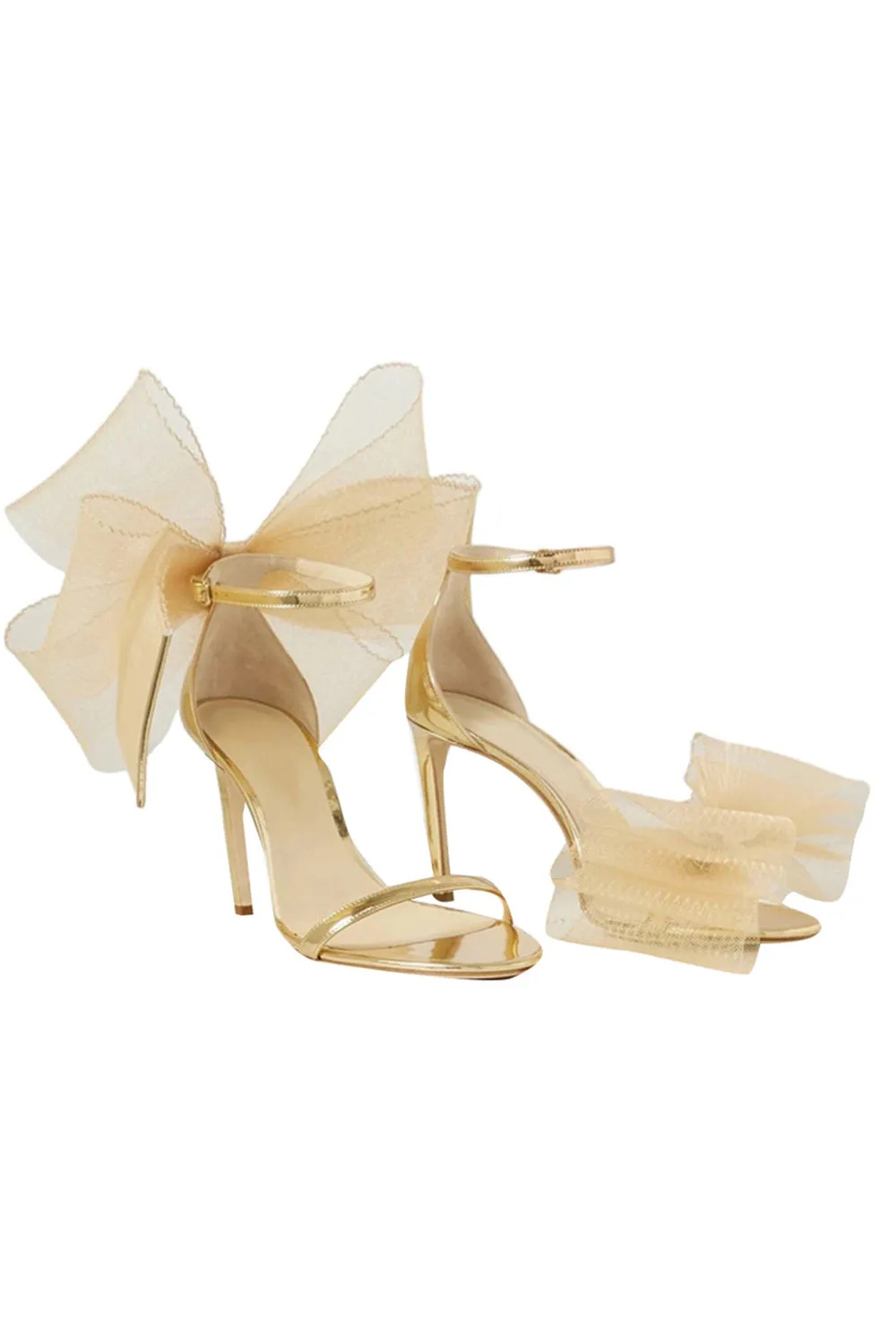 Asymmetric Bow-Embellished Satin High Heel Sandals