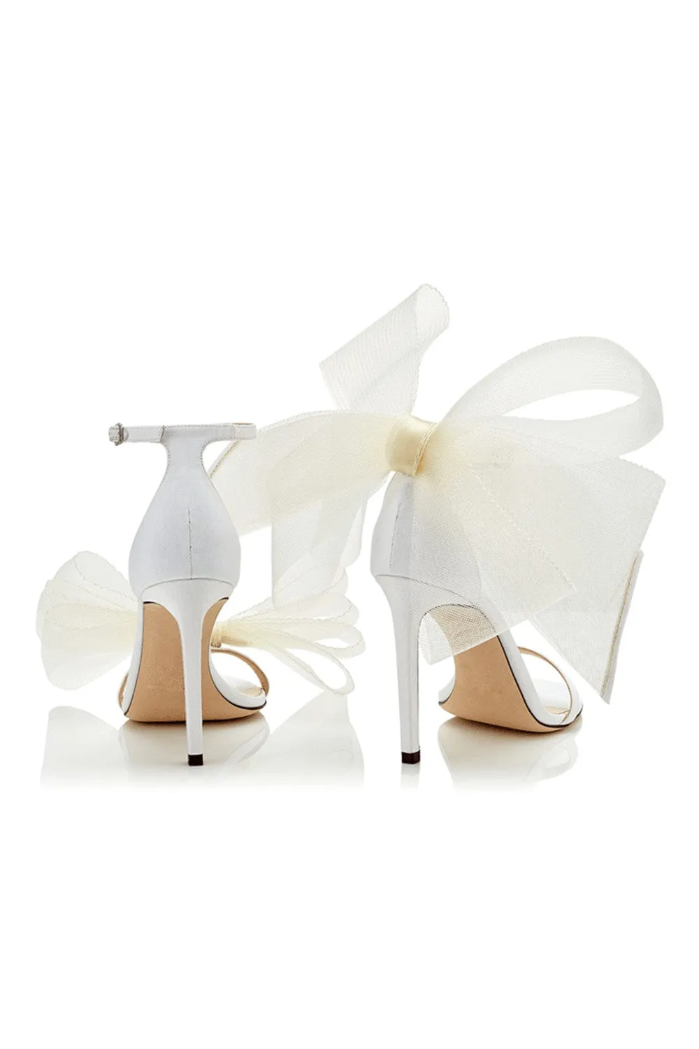 Asymmetric Bow-Embellished Satin High Heel Sandals