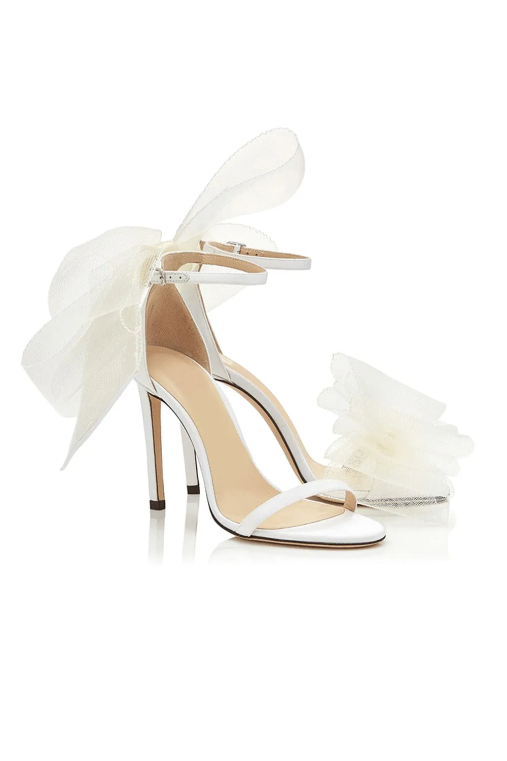 Asymmetric Bow-Embellished Satin High Heel Sandals