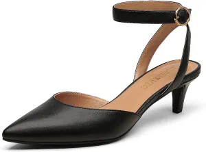 Black Ankle Strap Low Heel Closed Toe Shoes