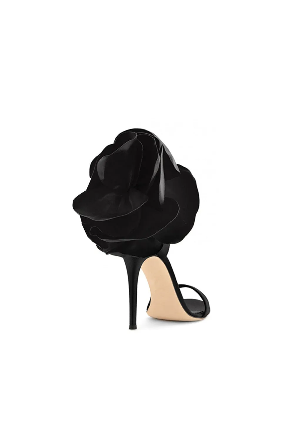 Black Flower Embellished High Stiletto Heel Sandals