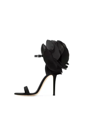 Black Flower Embellished High Stiletto Heel Sandals