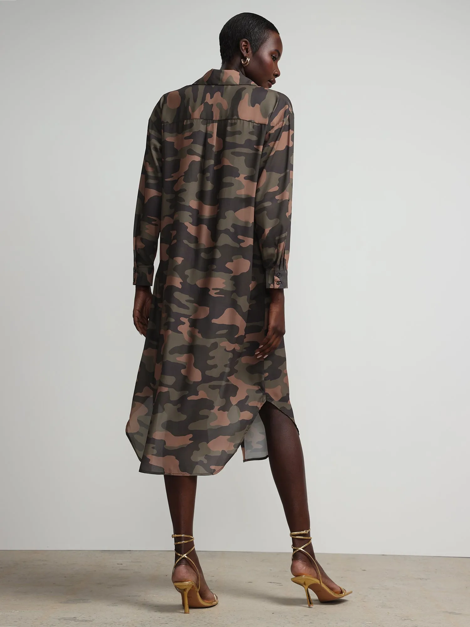 Camouflage Button-Front Maxi Top