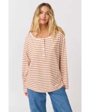 Cartel & Willow Henley Long Sleeve - Toffee Stripe