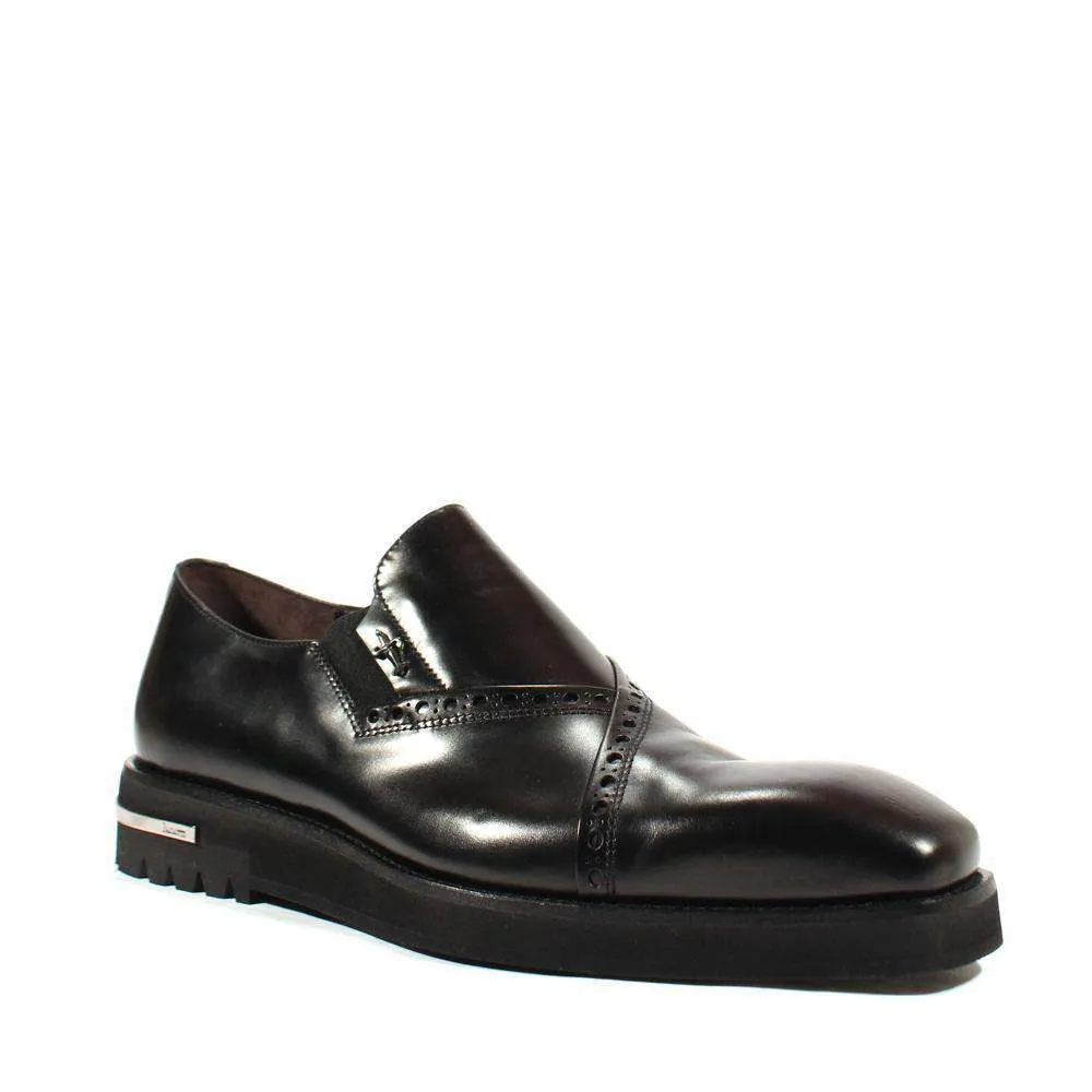 Cesare Paciotti Luxury Italian Men's Designer Shoes Old Paint Black I Leather Loafers (CPM2539)