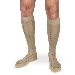 Colorful Square Knots on Khaki Cotton Over the Calf Dress Socks