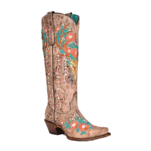 Corral Ladies Deer Head Inlay & Floral Embroidery Brown Western Boots A4374