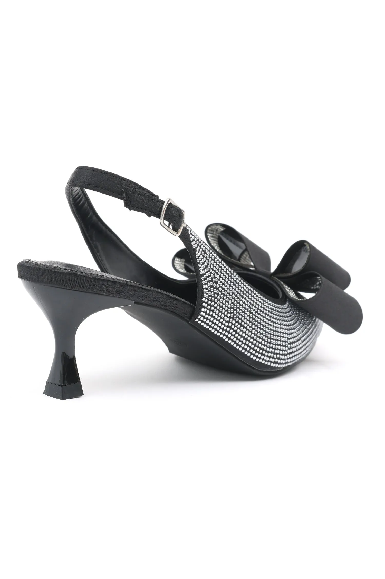 CRYSTAL BOW SLINGBACK HEELS-BLACK