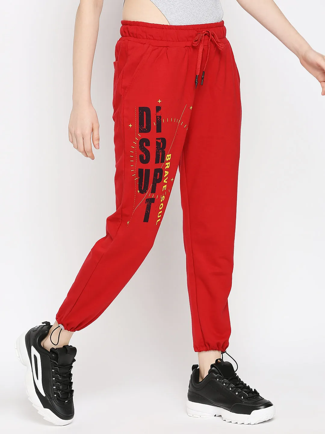 Disrupt Red Graphic Print Regular Fit Joggers For Women