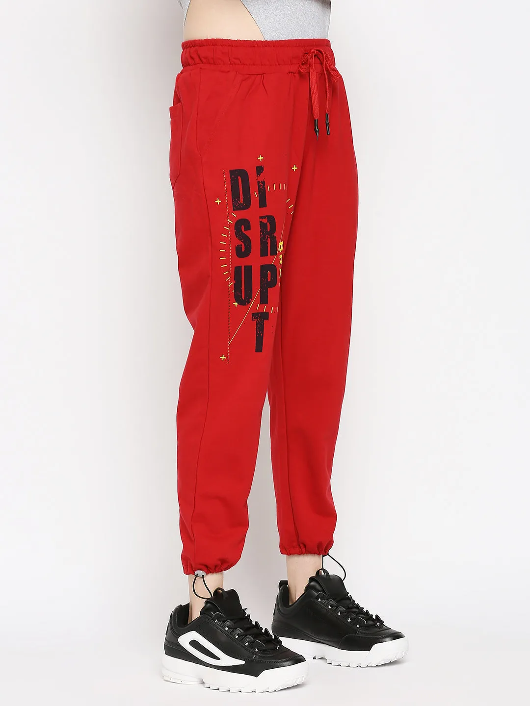 Disrupt Red Graphic Print Regular Fit Joggers For Women