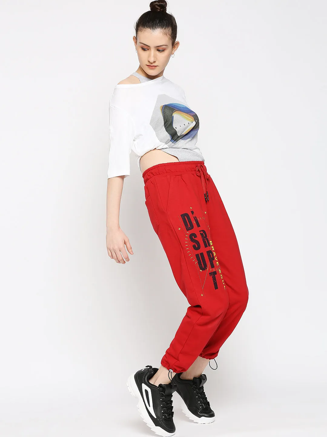 Disrupt Red Graphic Print Regular Fit Joggers For Women