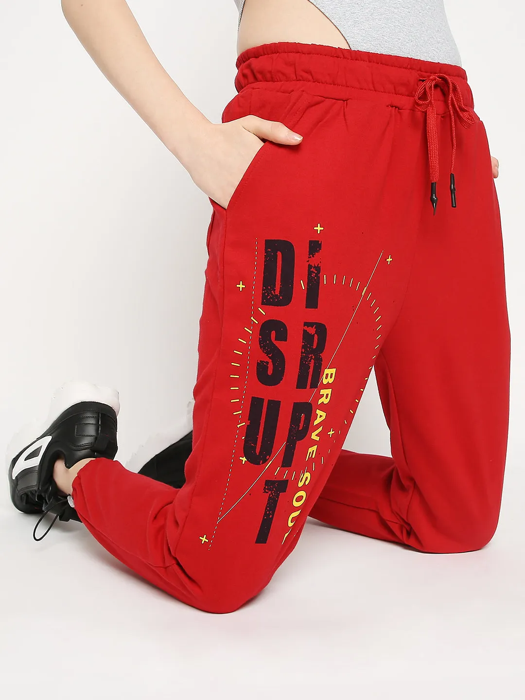 Disrupt Red Graphic Print Regular Fit Joggers For Women