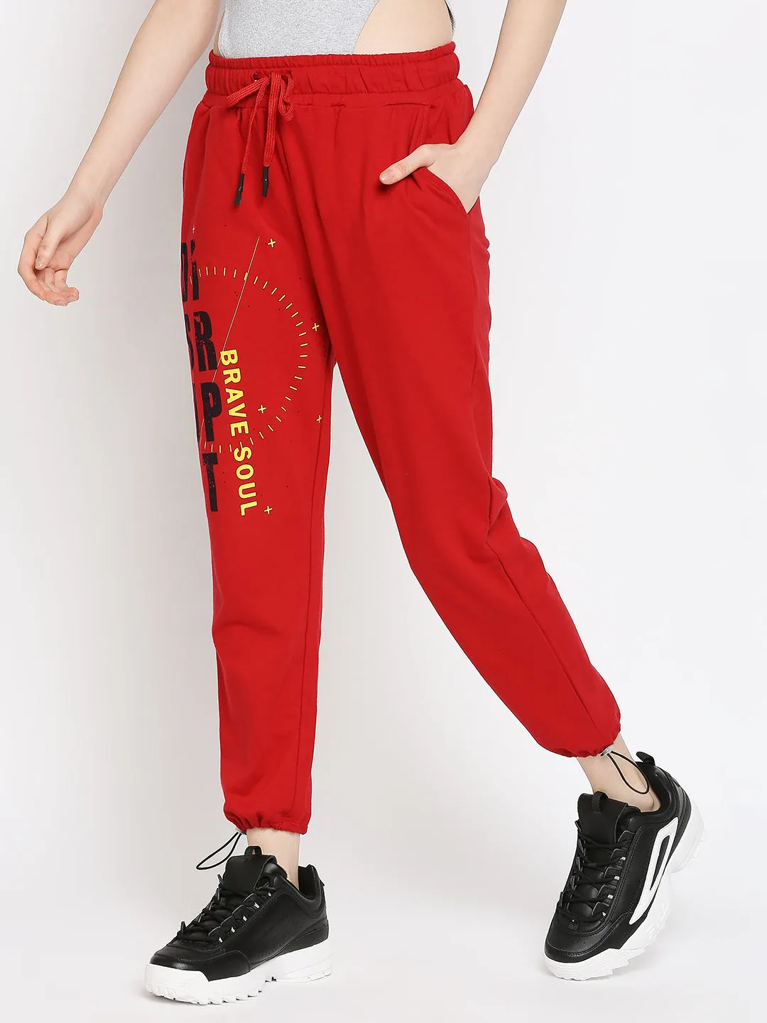 Disrupt Red Graphic Print Regular Fit Joggers For Women