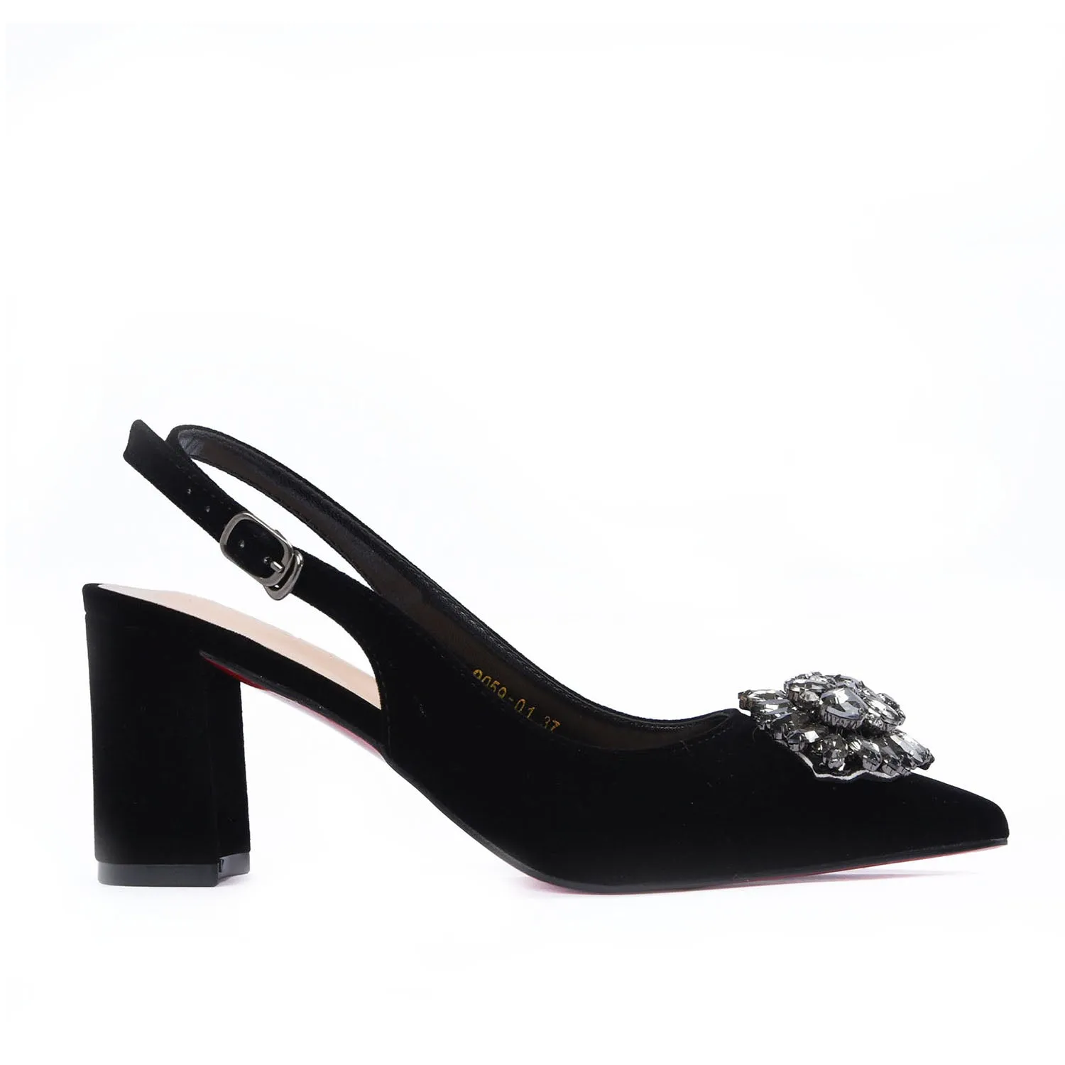 Elegant Black Slingback Block Heel Pumps | 499J-C