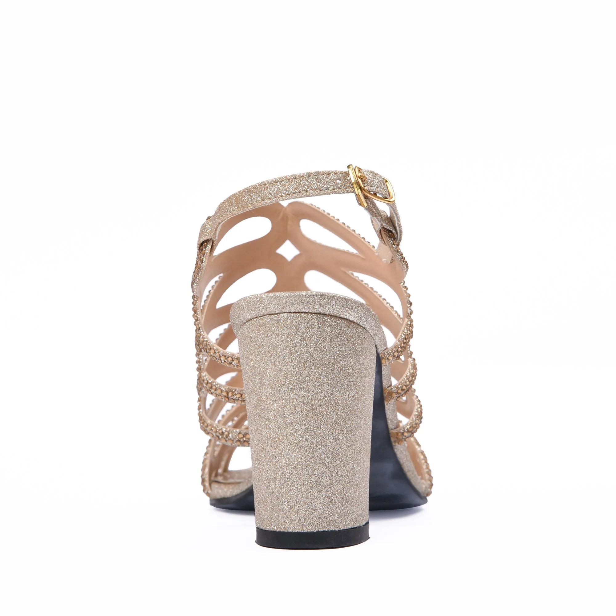 Elegant Gold Block Heel Sandals with Strappy Design | 264C-X