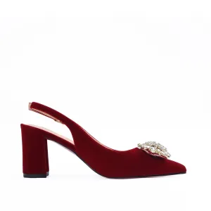 Elegant Red Velvet Slingback Heels | 499J-M