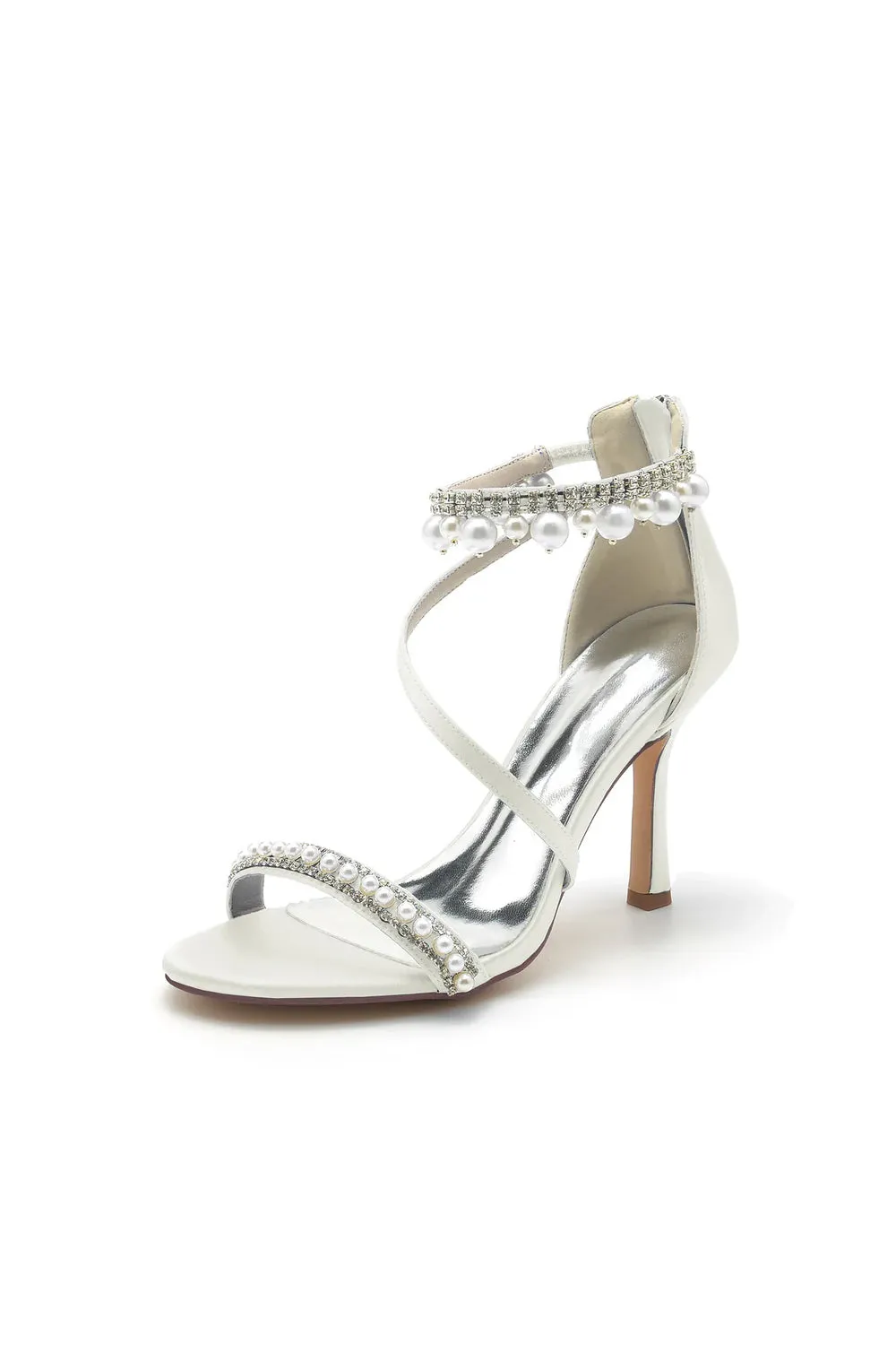 Elegant Single Strap Pearl Beaded Wedding Shoes