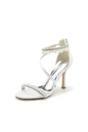 Elegant Single Strap Pearl Beaded Wedding Shoes