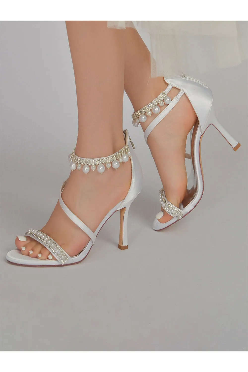 Elegant Single Strap Pearl Beaded Wedding Shoes