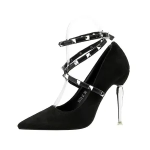 Elegant Suede Closed Toe Ultra-high Heels Prom Shoes With Rivets PS004