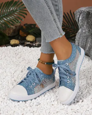 elveswallet Round Toe Lace Up Low Top Mesh Flat Sneakers