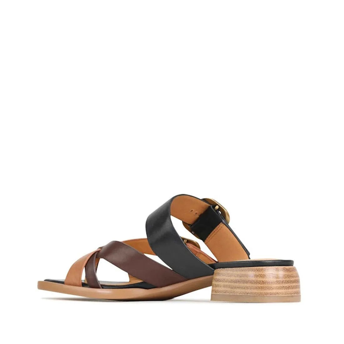 EOS Teia Black/Brandy/Coconut Low Heeled Sandal Slide