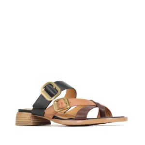 EOS Teia Black/Brandy/Coconut Low Heeled Sandal Slide