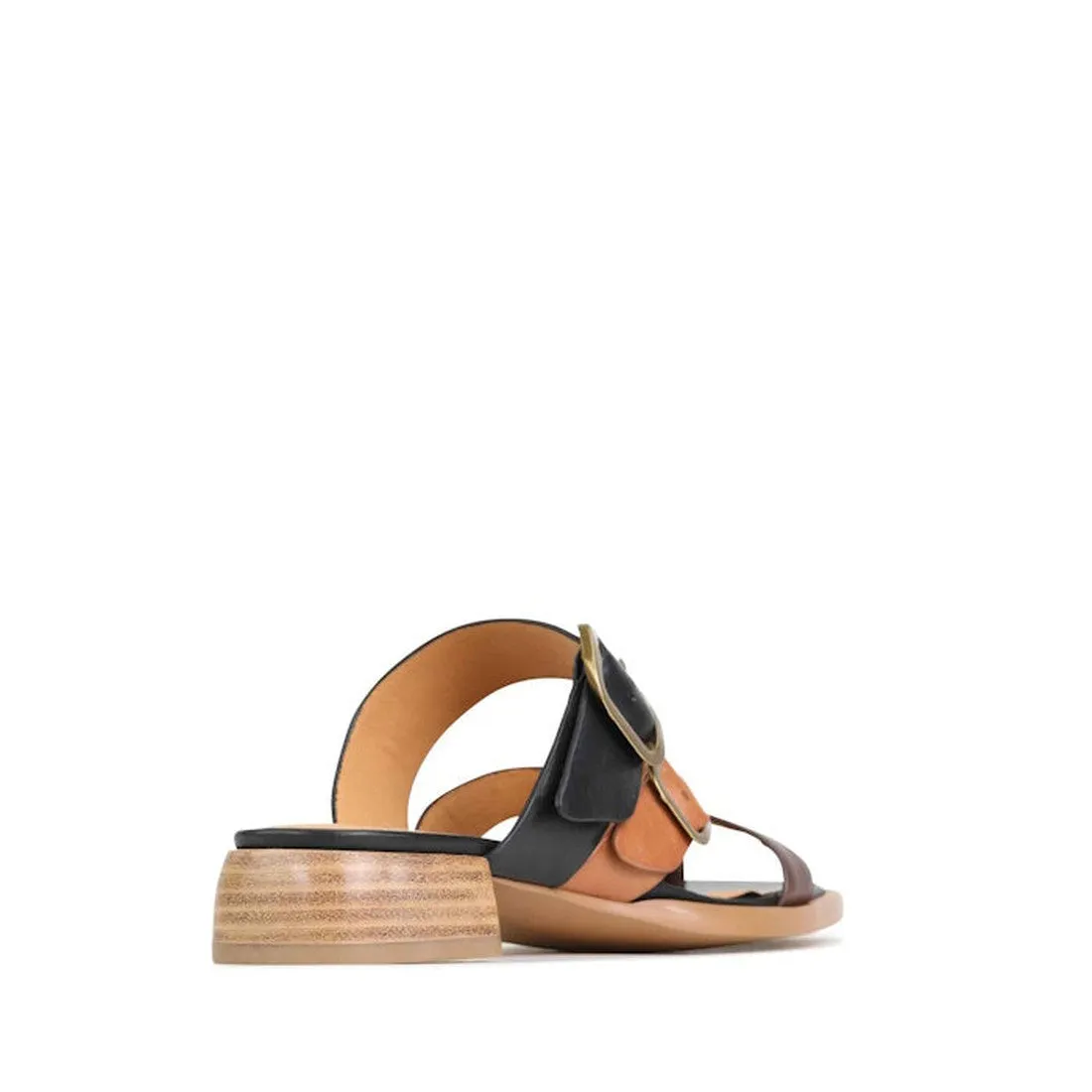 EOS Teia Black/Brandy/Coconut Low Heeled Sandal Slide