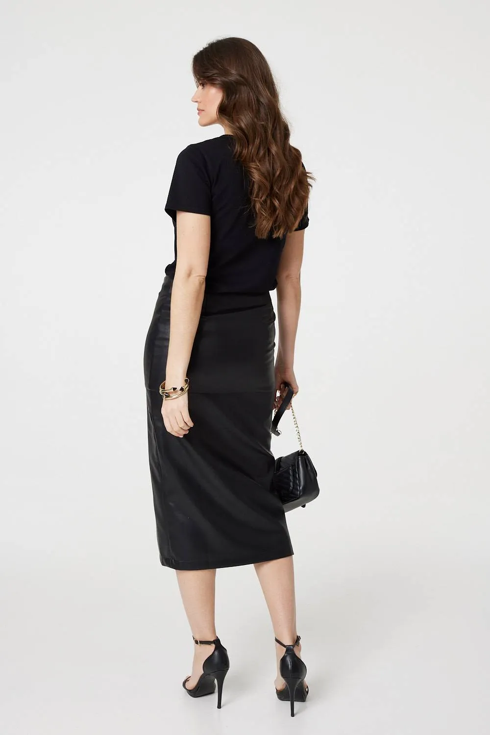 Faux Leather Zip Detail Pencil Skirt