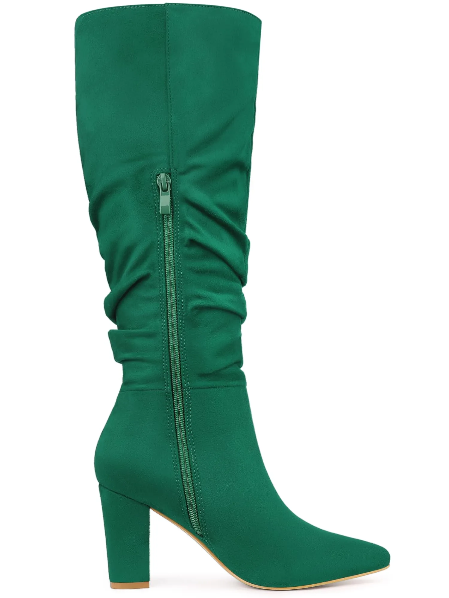 Green Suede Knee High Side Zipper Boots