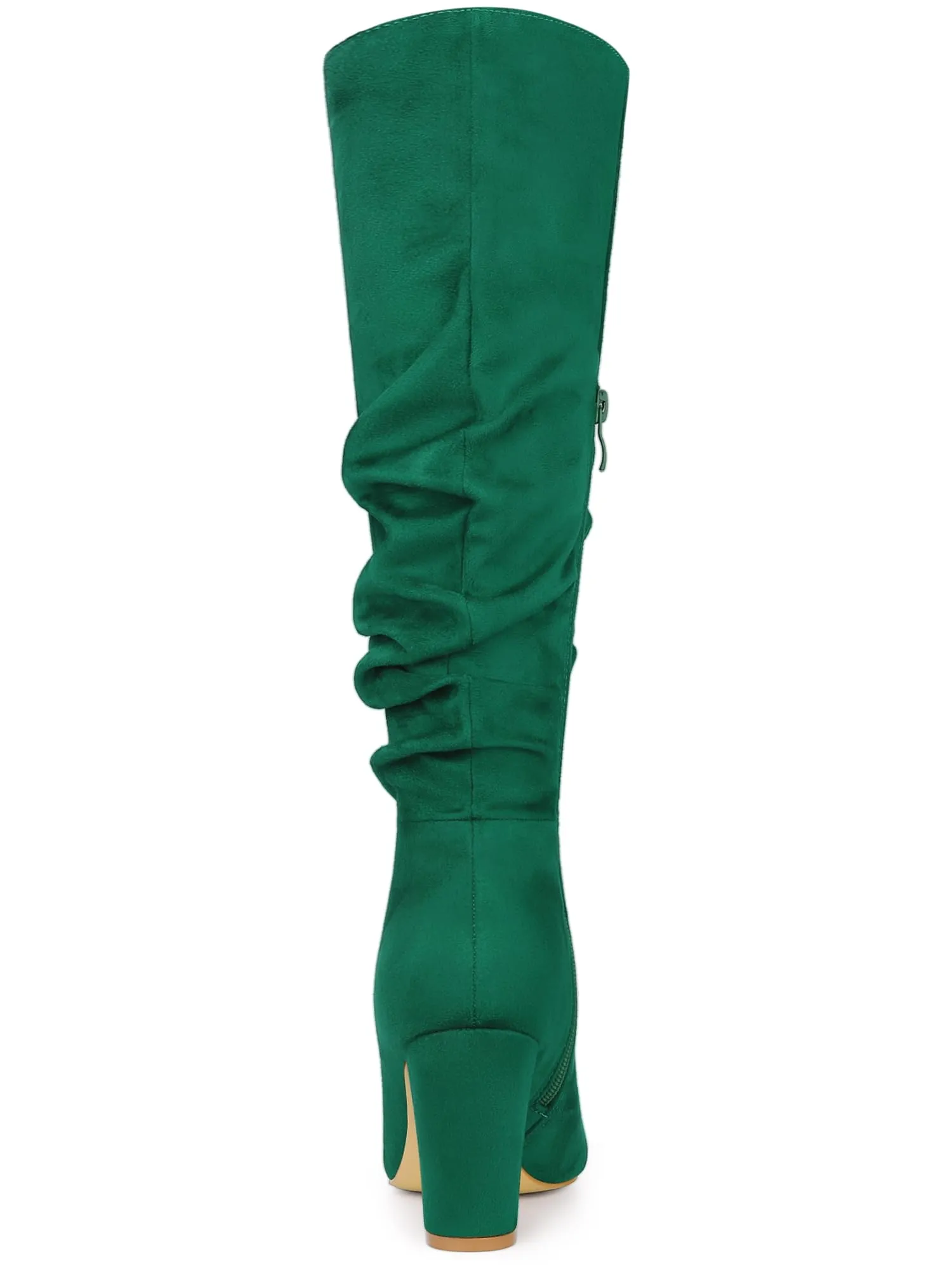 Green Suede Knee High Side Zipper Boots