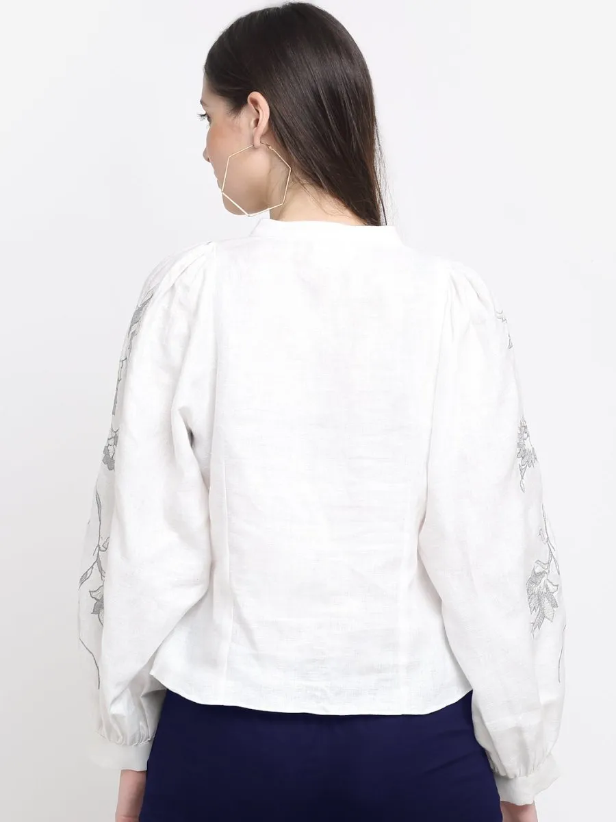 Hemp Embroidered White Top