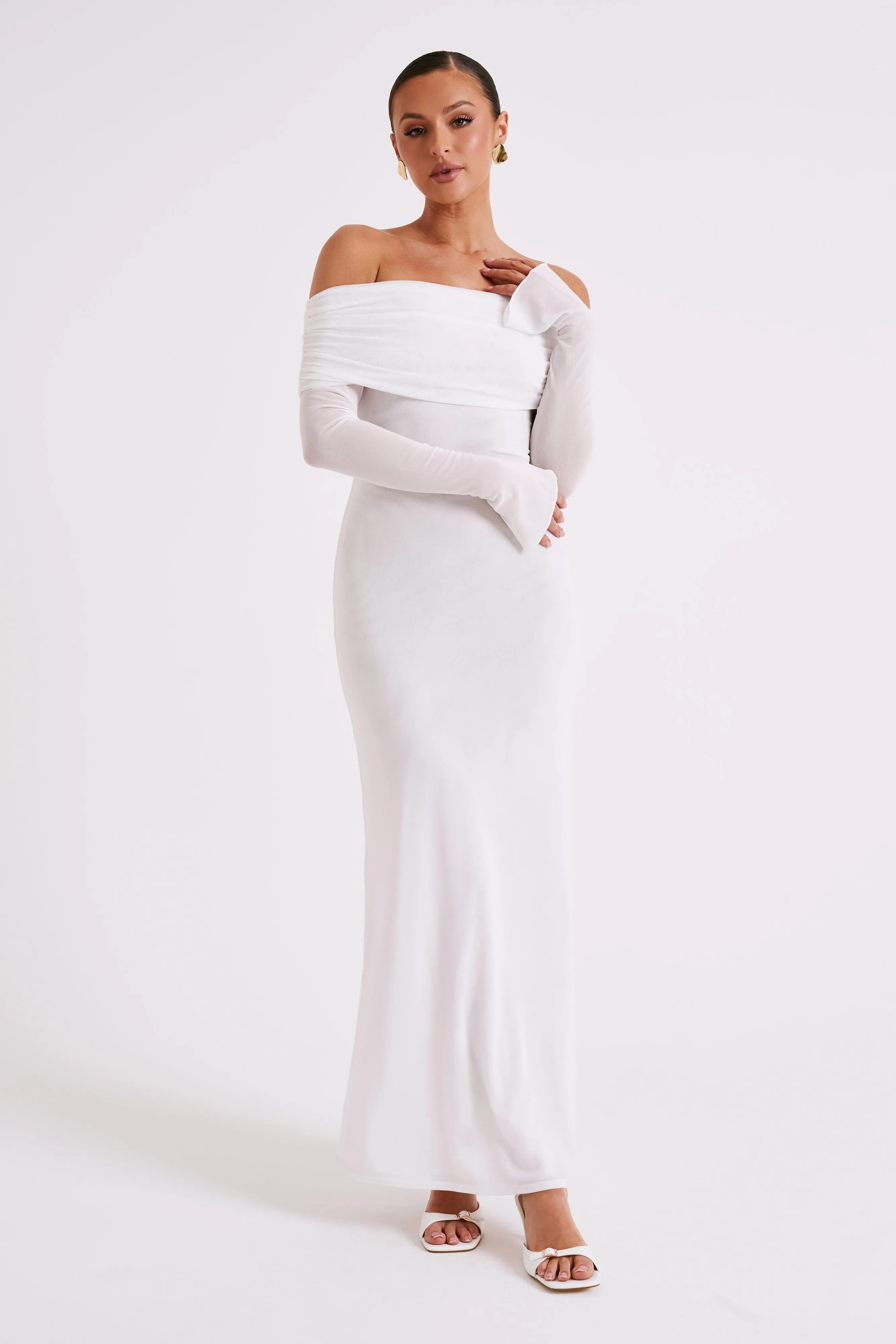 Josie Off Shoulder Mesh Maxi Dress - Ivory