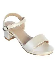 Little Girls Ivory Block Heel Buckle Closure Sandals 9-10 Toddler