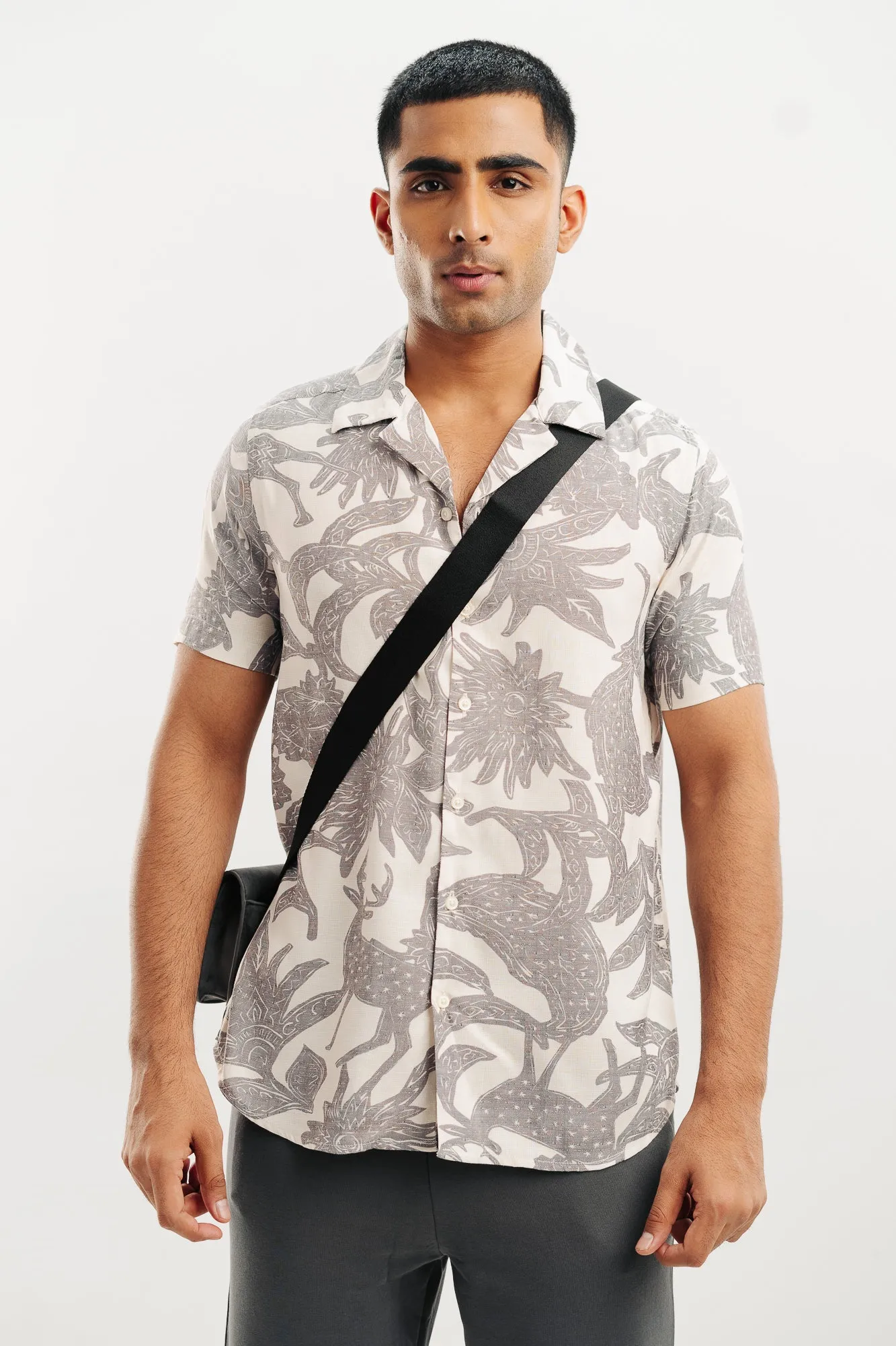 Men's Black Abstract Print Shirt