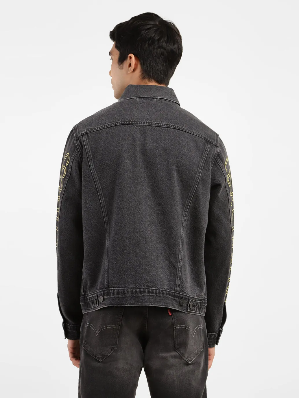 Men's Printed Spread Collar Denim Jacket