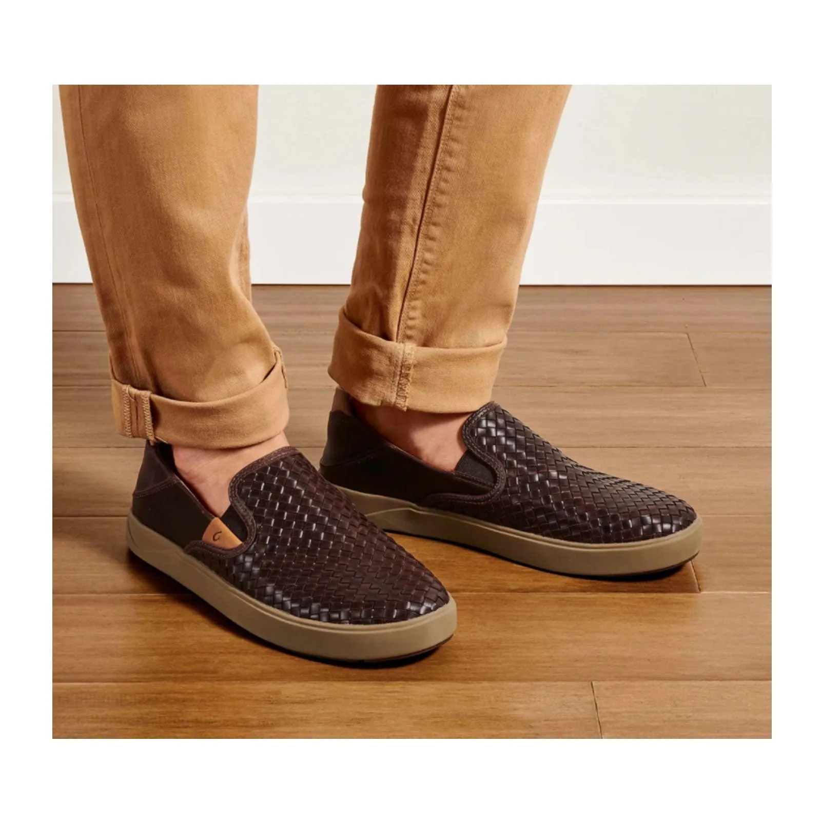 OluKai Lae'ahi Lauhala Slip On (Men) - Dark Wood/Dark Wood