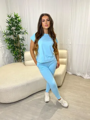 Pale Blue Short Sleeve Drawstring Tracksuit