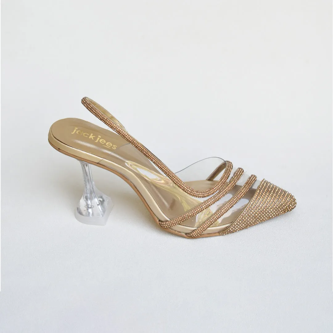 Rhinestone Crystal Heels Golden