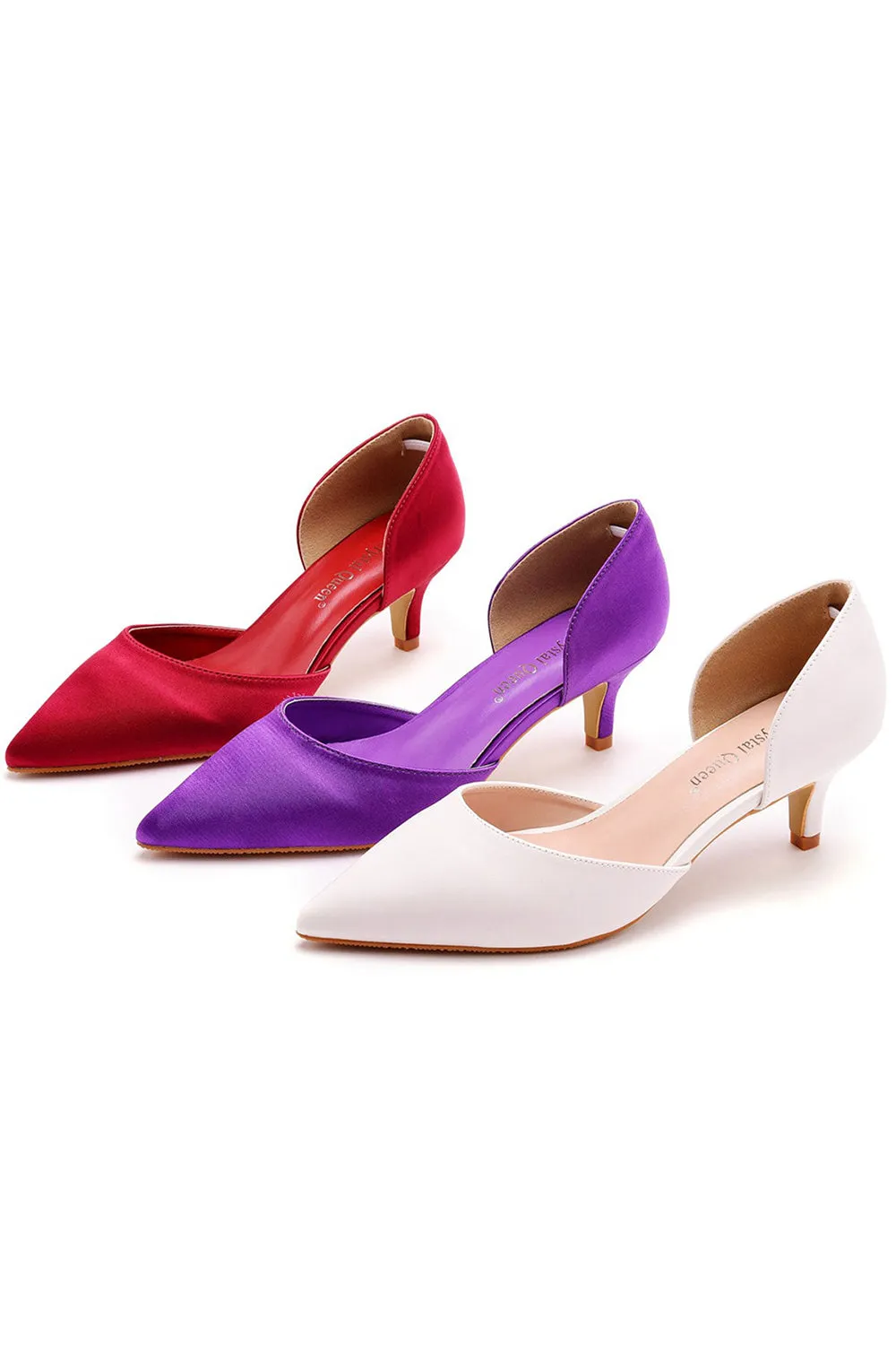 Simple Elegant Mid Cutout Two-Piece Slip on Pointed Toe Kitten Heels