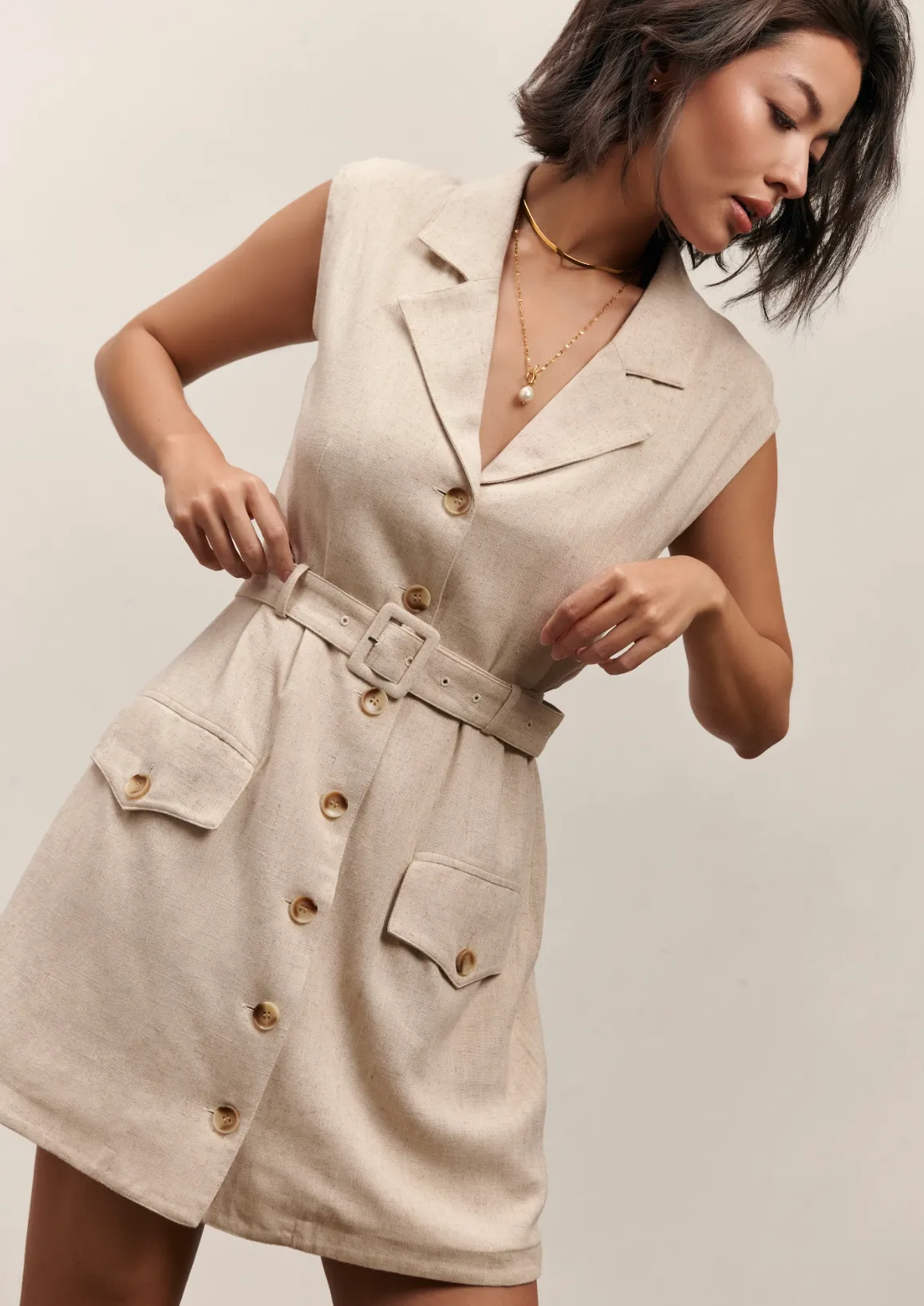 The Carrie Vest Dress - Beige