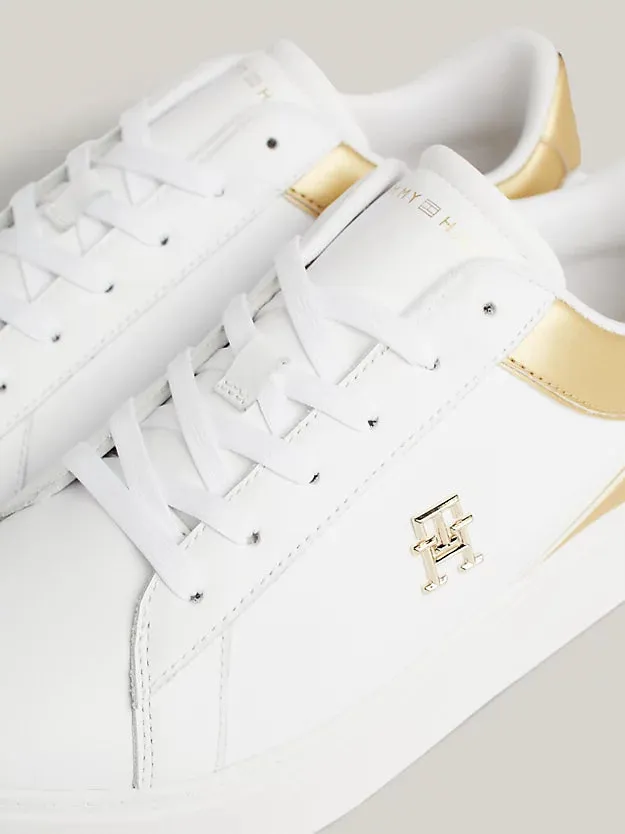 TOMMY HILFIGER Leather Platform Trainer White/Gold