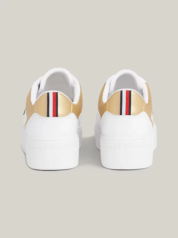 TOMMY HILFIGER Leather Platform Trainer White/Gold