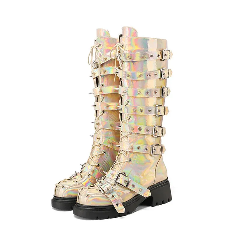 Trend4us Women's Buckle Strap Combat Boots