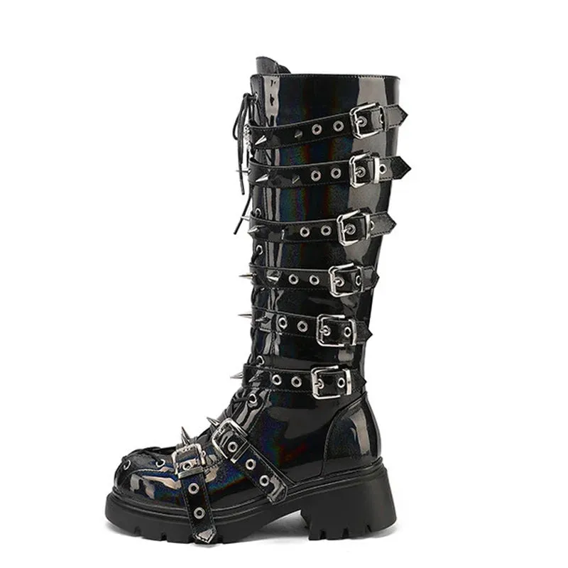 Trend4us Women's Buckle Strap Combat Boots